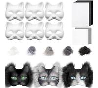 Uqezagpa Therians con pieles, malla de ojos, papel blanco DIYS media cara para pintar, máscara de gatos para Halloween, cosplay, kits de manualidades, a, Talla única