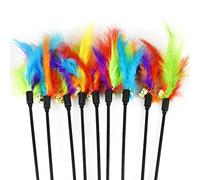 Uqezagpa Varita de juguete de plumas con campanas, juguetes interactivos para gatos, gatitos, interiores y exteriores, ratones, plumas, animales, dispensador de alimentos, bailarín, túnel, pesca