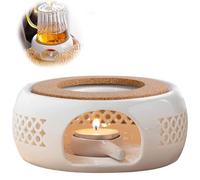 UQTUKO Calentador de Tetera Porcelana , Calentador de Té de Cerámica Calentadores Porcelana Diseño Tallado Hueco con Almohadilla de Corcho Sala de Velas Calentador de Té para Calentar té y café