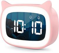 UQTUKO Despertador Infantil, Reloj Despertador niños con Luz Despertador Digital Niveles de Brillo Ajustables y 18 música para Dormir Entrenador para Dormir para Niños para Niñas Y Niños, Rosa