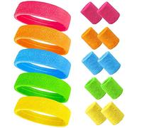 UQTUKO Muñequeras, 15 Piezas Muñequera Deportiva Muñequeras Sudor 80s Set muñequera Tenis para Hombre y Mujer Diademas Absorbentes para Gimnasio Deportes Correr Entrenamiento Muñequera