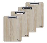 Uquelic 4 Piezas Portapapeles A4 con Pinza/Tableros con Pinza/Carpetas con Pinza Madera Clipboards A4 Impermeable Tablero con Pinza con Peniques Hole (Beige)
