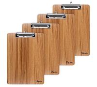 Uquelic 4 Piezas Portapapeles A4 con Pinza/Tableros con Pinza/Carpetas con Pinza Madera Clipboards A4 Impermeable Tablero con Pinza con Peniques Hole (Marrón)