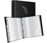 Uquelic Carpeta de anillas de presentación, carpeta de presentación A4 con 80 bolsillos perforados y 6 páginas divisoras, fundas de plástico para documentos, certificados, recibos, estampado de hojas