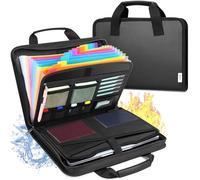 Uquelic Carpeta de Archivos Ignífuga A4 - Carpeta acordeon con Asa, 12 Compartimentos y Cremallera Resistente al Agua para Documentos Importantes, Negro