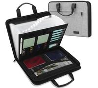 Uquelic Carpeta de documentos A4 con asa, organizador de documentos con 12 compartimentos y varios compartimentos, carpeta extensible para oficina, hogar, escuela (Gris)