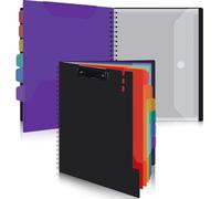 Uquelic Carpeta Portapapeles A4 con Almacenaje, Organizador de Proyecto con 6 Bolsillos de Doble Cara y Bolsillo con Cremallera, Carpeta Plástica para Oficina y Escuela