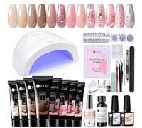UR SUGAR Poly Extension Gel con Lámpara UV 48 W, 8 Colores Rosa Desnudo y Morado Uñas Completas, Esmalte Semipermanente Builder de Uñas Manicura Gel Nail Studio Kit