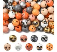 UR URLIEFHALL - 90 cuentas redondas de madera con cabeza de animal de 9 estilos para hacer joyas, llaveros, manualidades con cuentas
