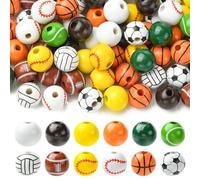 UR URLIFEHALL 100 cuentas de madera deportivas al azar de 16 mm para baloncesto, béisbol, fútbol, cuentas de madera para manualidades, pulseras, collares, bisutería