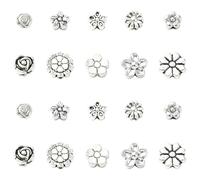 UR URLIFEHALL 100 cuentas espaciadoras de flores de estilo tibetano de 10 estilos, pequeñas cuentas espaciadoras florales de plata envejecida, cuentas sueltas para hacer joyas, manualidades