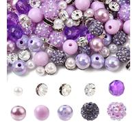 UR URLIFEHALL 200 cuentas redondas de 10 mm de la serie morada, cuentas espaciadoras de diamantes de imitación redondos de 8 mm para hacer joyas, manualidades, correa de teléfono, banda para el pelo