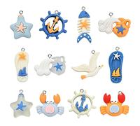 UR URLIFEHALL 24 unids12 estilos tema del océano resina encantos flip flops espiga cangrejo gaviota estrella de mar encantos para hacerlo usted mismo joyería artesanía