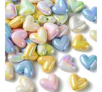 UR URLIFEHALL 50 cuentas acrílicas con forma de corazón chapado en rayos UV, color macarrón, para pulseras, collares, manualidades, joyería de amor