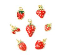 UR URLIFEHALL 7 dijes de fresa de latón chapados en oro de 18 quilates esmaltados con frutas rojas para hacer joyas, manualidades, llaveros, correas de teléfono