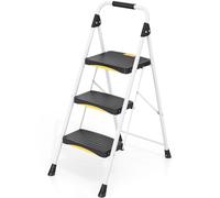 Urackify Escalera Plegable 3 Peldaños, Bloqueo Seguridad, Carga 150kg | Pedal Ancho Antideslizante, Pasamanos, Escalera de Tijera Portátil de Acero para Hogar, Cocina y Oficina