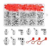URAQT 100 Pcs Surtido de Rácores Engrasadores M6 M8 M10 Recto y en ángulo de 45° 90° Métricas Boquillas de Pistola Engrase de Niquelado, Surtido de engrasadores para Equipos Mecánicos Autos y camiones