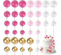 URAQT 36 Piezas de Bolas para decoración de Tartas, Mini Globos de decoración, Adornos de Bolas para Pasteles, palitos de Tartas para Bodas, Fiestas, cumpleaños (Rosa roja, Rosa, Dorado, Blanco)