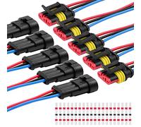 URAQT 5 Piezas de Conector Impermeable Automático, Conector de Cable de 3 Pines con 20 Piezas de Conector de Cable Sellado de Soldadura, con Arnés de Cables, Conectores Eléctricos Impermeables