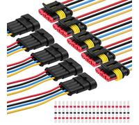 URAQT 5 Piezas de Conector Impermeable Automático, Conector de Cable de 4 Pines con 20 Piezas de Conector Cable de Sellado de Soldadura, con Arnés de Cables, Conectores Eléctricos Impermeables