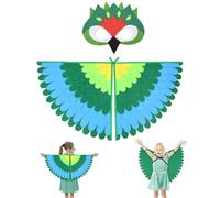 URAQT Alas Disfraz Pajaro Niño, 2pcs Disfraz Niña y Niños con Mascara y Alas de Pajaro, Capa Disfraz Pajaro de Fieltro de 3 a 8 Años para Halloween, Navidad, Cosplay, Carnaval, Fiesta (Loro Verde)