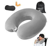 URAQT Almohada de Viaje, Almohada de Espuma Viscoelástica en Forma de U para el Cuello, Pillow de Apoyo para Viajes con Tapones para los Oídos y Antifaz para Dormir En Vuelos, Suave Cómoda,Gris-4Pcs