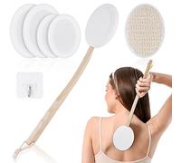 URAQT Aplicador Crema Espalda, 7 Pack Aplicador Loción Mango Largo,Blanco | 2 en 1 Cepillos de Cuerpo para Autoaplicación y Ducha con 4 Almohadillas de Esponjas, Esponja Exfoliante de Lufa