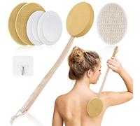 URAQT Aplicador Crema Espalda,7 Pack Aplicador Loción Mango Largo,Tonopiel | 2 en 1 Cepillos de Cuerpo para Autoaplicación y Ducha con 4 Almohadillas de Esponjas, Esponja Exfoliante de Lufa