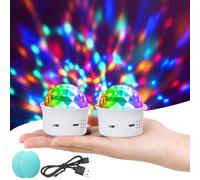 URAQT Bola de Discoteca, 2PCS RGB Mini Luces Discoteca, 4 Colores Luces Fiesta Discoteca Activadas por Sonido, ILuces Bola de Discoteca Recargable para Casa, Bar, Bodas y Interiores Coche (Blanco)