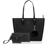 URAQT Bolsos Grandes de Mujer, Señoras Tote Hombro, para Universidad, para Portatil 15.6 Pulgadas, Viene con uno Monedero, Bolso Shopper Cuero, Negro, Impermeable, Ligero