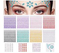 URAQT Brillantes para la Cara Maquillaje, 8+4 Hojas Diamantes de Colores, Pegatinas Festival Autoadhesivas, para Uñas Cuerpo Celular Belleza Decoración DIY Niños Tarjetas