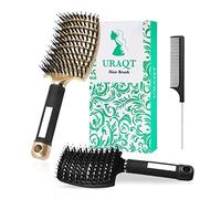 URAQT Cepillo Pelo, 2pcs Cepillo Cerdas Jabali y 1pcs Peine Pelo Rizado, Peine Antitirones Masaje Curvo y Ventilado, Cepillo Desenredante para Secado Más Rápido, Reducir Encrespamiento y Rotura