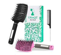 URAQT Cepillo Pelo, 2pcs Cepillo Cerdas Jabali y 1pcs Peine Pelo Rizado, Peine Antitirones Masaje Curvo y Ventilado, Cepillo Desenredante para Secado Más Rápido, Reducir Encrespamiento y Rotura