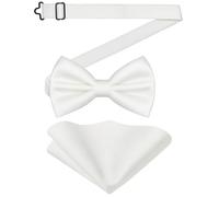 URAQT Conjuntos de Pajaritas Hombre, Pajarita Ajustable y Pañuelo de Bolsillo 2 en 1, Corbata de Moño y 23*23CM Cuadrada de Bolsillo, Ropa Accesorios Regalo Hombre para Bodas, Fiesta, Negocios Blanco