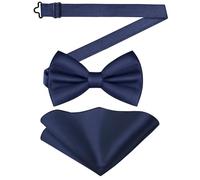 URAQT Conjuntos de Pajaritas Hombre, Pajarita Ajustable y Pañuelo de Bolsillo, Corbata de Moño y 23*23CM Cuadrada de Bolsillo, Ropa Accesorios Regalo Hombre para Bodas, Fiesta, Negocios (Azul Marino)