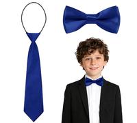 URAQT Corbata y Pajarita Preatada para Niños, Conjunto de 2 piezas de Corbata y Pajarita de Satén Infantil, Corbatas con Cordón Elástico, Pajaritas con Hebilla Ajustables, Elegante y Form, Azul Añil