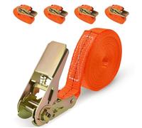 URAQT Correas Amarre con Trinquete, 4Pcs 1000KG Correas de Amarre, Correas Sujeción Ajustables de 6 M de Largo 25 mm de Ancho con Bloqueo de Clip para Transporte de Equipaje de Carga Camping Naranja