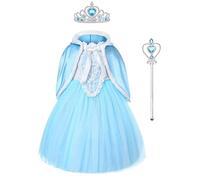 URAQT Disfraz de Elsa para niña, vestido con capa, vestido de princesa infantil, disfraz de cosplay, disfraz para niños, fiesta de Navidad, Halloween, fiesta, con corona Elsa Varita mágica (140)