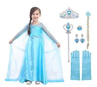 URAQT Disfraz de Princesa, Disfraz de Princesa para Niñas, Disfraz Elegante de Lujo con Accesorios, Perfecto para Navidad, Fiesta de Cumpleaños, Carnaval, Cosplay, Azul, (130cm)