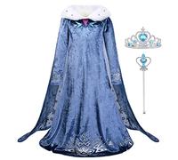 URAQT Disfraz de Princesa Niña Con Corona y Varita Mágica, Vestido de Dibujos Animados Nieve, Para Halloween Cosplay Cumpleaños Carnaval Fiesta Navidad, 130cm