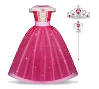 URAQT Disfraz Princesa Niña, Disfraces Princesas Disney Niña con Varita Mágica y Corona, Disfraz Halloween Niña 4 Años para Cumpleaños Halloween Fiesta Durmiente Princesa Traje Cosplay, 100cm