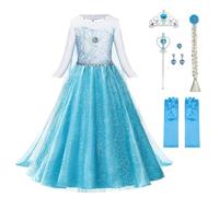 URAQT Disfraz Princesa Niña, Disfraz de Reina de Hielo, Vestido de Princesa de Nieve para Halloween Fiestas Cosplay Cumpleaños Carnaval, 130cm