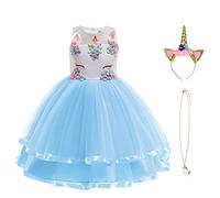 URAQT Disfraz Unicornio Princesa, 3pcs con Vestidos, Diadema y Collar, para Diario o Cosplay, Halloween, 120cm