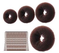URAQT Donut Moño De Pelo, 4PC Donut de Pelo, Accesorios de Peinado Kit con 30 Horquillas en Forma de U, Fabricante De Panecillos De Pelo para Bailarines Niñas y Mujeres, Peinado DIY, Marrón