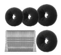 URAQT Donut Moño De Pelo, 4PC Donut de Pelo, Accesorios de Peinado Kit con 30 Horquillas en Forma de U, Fabricante De Panecillos De Pelo para Bailarines Niñas y Mujeres, Peinado DIY, Negro