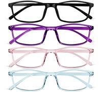 URAQT Gafas Luz Azul, 4pcs Gafas Filtro Azul Clásicas de Rectangulares | Antifatiga Gafa Ordenador, Anteojos sin Graduar Hombre Mujer, Gafa Anti Blue Light para Protege Ojos, Alivia Migraña