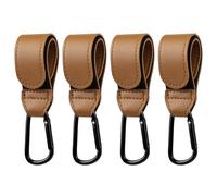URAQT Ganchos Carro Bebé, 4 PCS Colgador Bolso Carrito Bebe,Gancho Carro Bebé Hasta 5 kg,Ajuste Universal Gancho multifuncional,Accesorios Carrito Bebé para Colgar Bolsas, Mochila, Bolso etc (Marrón)