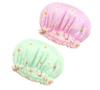 URAQT Gorro de Ducha Mujer, 2pcs Shower Cap Reutilizables, Gorro de Baño Elástico con Doble Cape, Gorro Impermeable para el Pelo de Patrón de Puntos para Hogar/Spa/Viajes/Hotel/Cocina (Rosa+Verde)