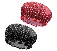 URAQT Gorro Ducha, 2pcs Gorro de Baño Elástico con Doble Cape, Gorro de Spa Para Pelo Reutilizables, Gorro de Ducha para Mujeres y Niñas de Margarita para Hogar/Spa/Viajes/Hotel/Cocina (Rojo+Negro)