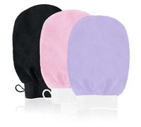 URAQT Guante Exfoliante Corporal, 3pcs Manoplas Exfoliantes con 150D, Guante Crin Ducha Unisex, Exfoliante Ducha en Belleza para Limpiar Euerpo, color negro, rosa, morado